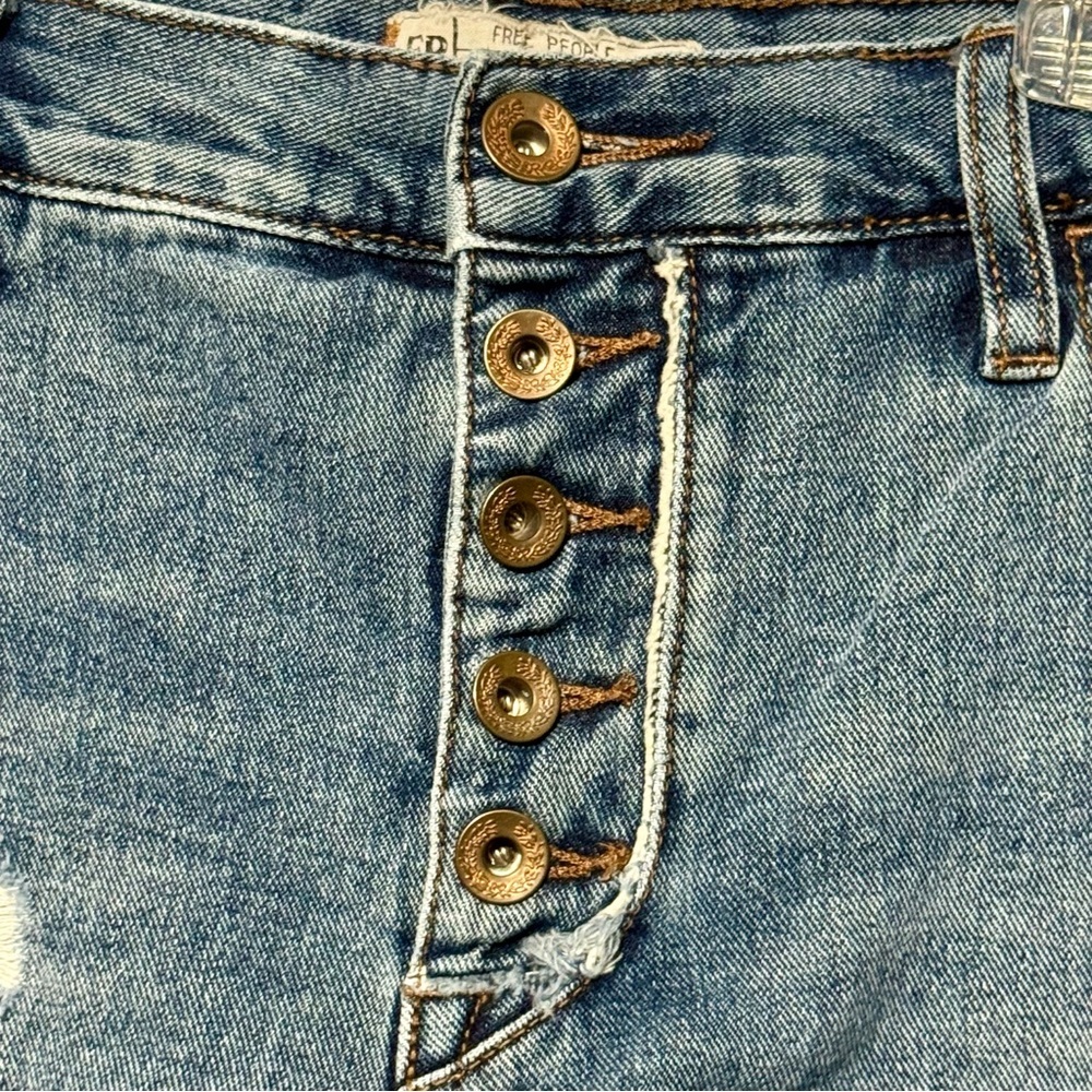 Free People Distressed High Rise Step Hem Button Fly Cutoff Frayed Hem Shorts - Picture 2 of 9